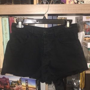 Black Frayed Denim Shorts